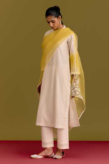 Devnaagri Embroidered Yoke Silk Chanderi Kurta Set 