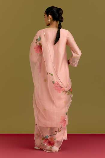 Devnaagri Silk Chanderi Kurta Set With Floral Pattern Dupatta