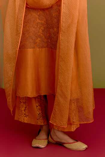 Shop_Devnaagri_Orange , , Chanderi, Round Neck Embroidered Kurta Set _Online_at_Aza_Fashions