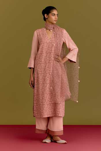 Devnaagri Floral Hand Block Print Kurta Set 