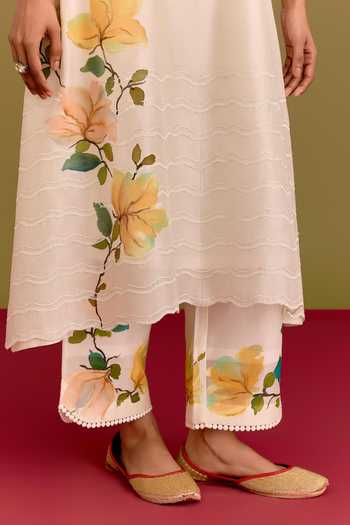 Buy Devnaagri Ivory Silk, Chanderi V-neck Floral Hand Paint Kaftan Set Online at Aza Fashions Buy_Devnaagri_Ivory Silk, Chanderi V-neck Floral Hand Paint Kaftan Set _Online_at_Aza_Fashions