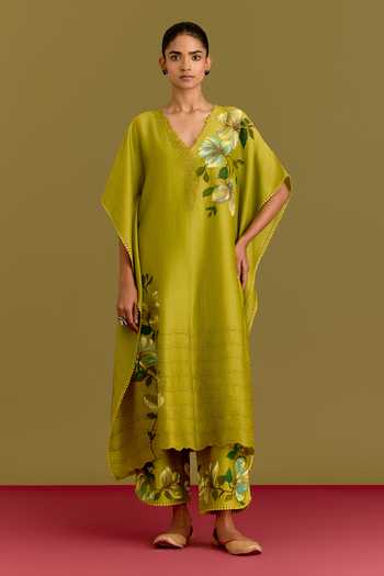Devnaagri Silk Chanderi Kaftan & Pant Set 