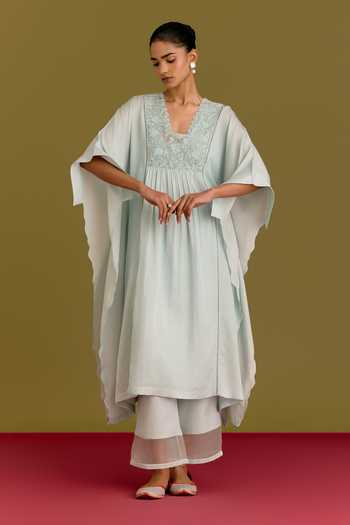 Devnaagri Embroidered Yoke Kaftan & Pant Set 