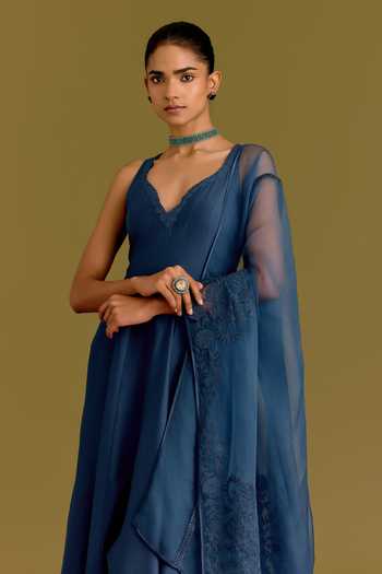 Buy Devnaagri Blue Silk, Cotton, Satin, Shantoon Tonal Embroidered Dupatta And Anarkali Set Online at Aza Fashions Buy_Devnaagri_Blue Silk, Cotton, Satin, Shantoon Tonal Embroidered Dupatta And Anarkali Set _Online_at_Aza_Fashions
