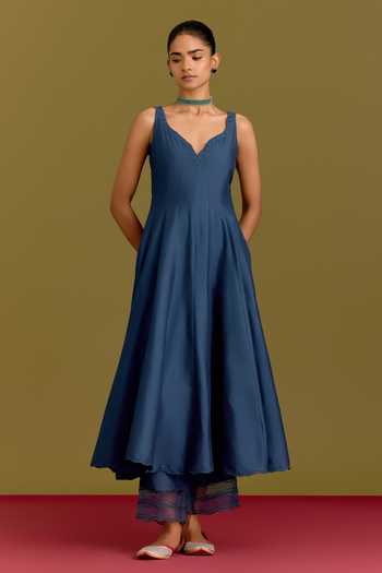 Shop Devnaagri Blue Silk, Cotton, Satin, Shantoon Tonal Embroidered Dupatta And Anarkali Set Online at Aza Fashions Shop_Devnaagri_Blue Silk, Cotton, Satin, Shantoon Tonal Embroidered Dupatta And Anarkali Set _Online_at_Aza_Fashions
