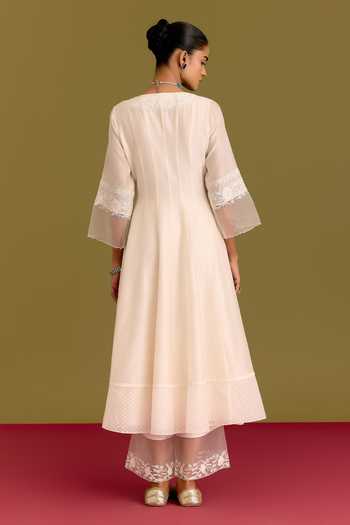 Devnaagri Tonal Embroidered Silk Chanderi Anarkali Set 