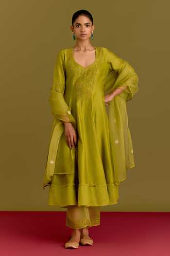 Devnaagri Embroidered Bodice Anarkali Set 