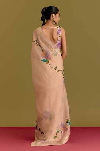 Devnaagri Hand Painted Floral Pattern Saree With Blouse 