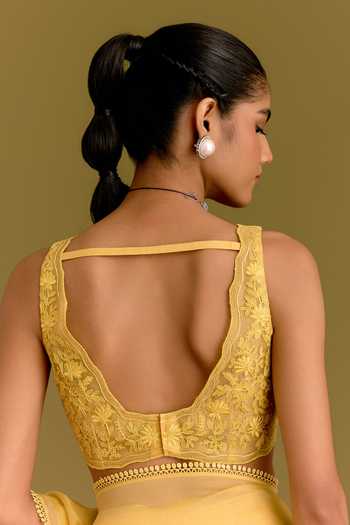 Buy Devnaagri Yellow Silk Organza V-neck Embroidered Saree And Blouse Set Online at Aza Fashions Buy_Devnaagri_Yellow Silk Organza V-neck Embroidered Saree And Blouse Set _Online_at_Aza_Fashions