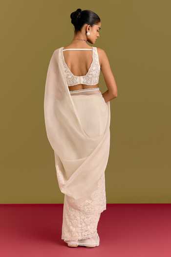 Devnaagri Tonal Embroidered Silk Organza Saree & Blouse Set 