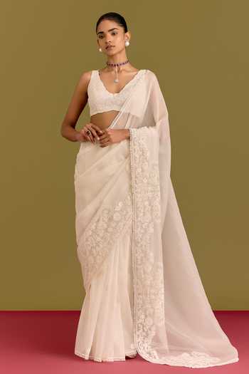 Devnaagri Tonal Embroidered Silk Organza Saree & Blouse Set 