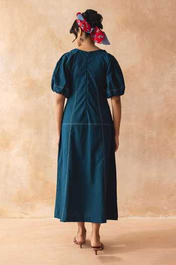 Moontara Teora Teal Cotton Midi Dress 