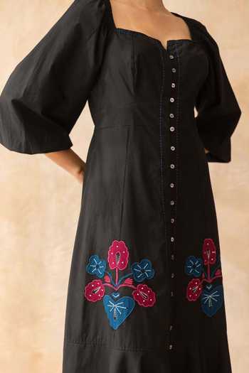 Shop_Moontara_Black Cotton Square Neck Midnight Midi Dress _Online_at_Aza_Fashions
