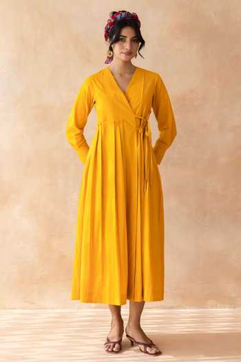 Moontara Clementia Cotton Wrap Midi Dress 