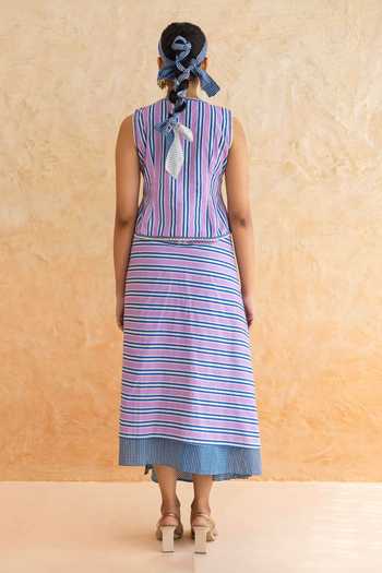 Moontara Viola Stripe Pattern Top With Skirt 