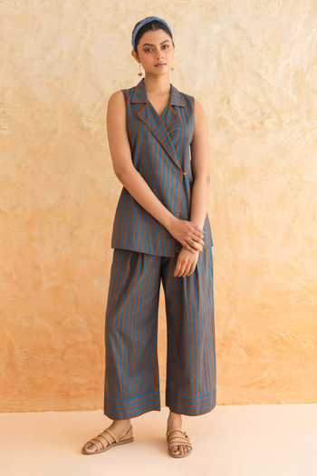 Moontara Dune Stripe Pattern Top With Pant 