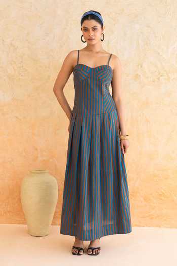 Moontara Linea Stripe Pattern Cotton Dress 