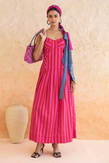 Moontara Scarlett Stripe Pattern Dress 