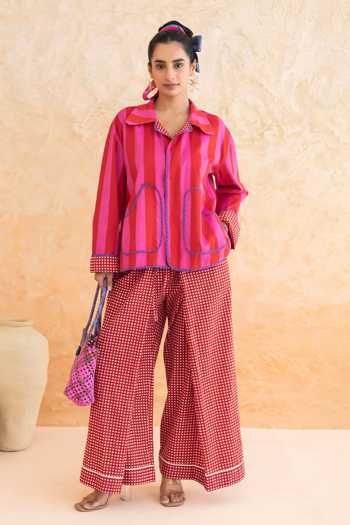Moontara Fiora Stripe Pattern Jacket & Pant Set 
