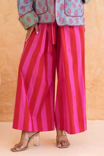Moontara_Aqua Cotton Collared Aquella Floral Print Jacket Pant Set _Online_at_Aza_Fashions