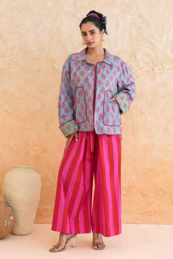 Moontara Aquella Floral Print Jacket Pant Set 