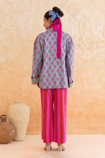 Moontara Aquella Floral Print Jacket Pant Set 