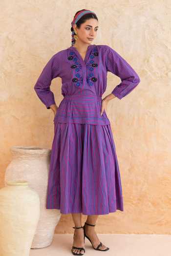 Moontara Maya Stripe Pattern Dress 