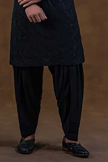 Buy_Punit Arora_Black Silk Embroidered Placket Kurta Set _Online_at_Aza_Fashions