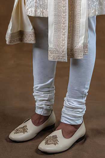 Punit Arora_Ivory Silk Embroidered Kurta And Churidar Set _Online_at_Aza_Fashions