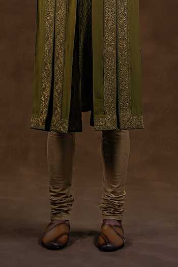 Punit Arora_Olive Green Silk Tonal Embroidered Kurta Set _Online_at_Aza_Fashions