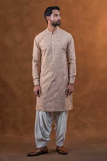 Shop Punit Arora Rose Gold Silk Embroidered Kurta Set Online at Aza Fashions Shop_Punit Arora_Rose Gold Silk Embroidered Kurta Set _Online_at_Aza_Fashions