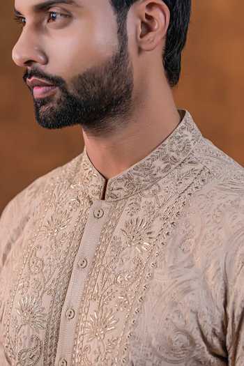 Punit Arora Rose Gold Silk Embroidered Kurta Set at Aza Fashions Punit Arora_Rose Gold Silk Embroidered Kurta Set _at_Aza_Fashions