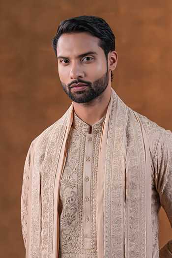 Buy Punit Arora Rose Gold Silk Embroidered Kurta Set Buy_Punit Arora_Rose Gold Silk Embroidered Kurta Set