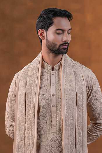 Shop Punit Arora Rose Gold Silk Embroidered Kurta Set Shop_Punit Arora_Rose Gold Silk Embroidered Kurta Set