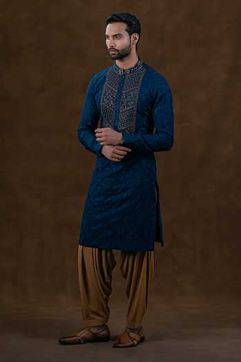 Punit Arora Blue Silk Tonal Embroidered Kurta Set at Aza Fashions Punit Arora_Blue Silk Tonal Embroidered Kurta Set _at_Aza_Fashions