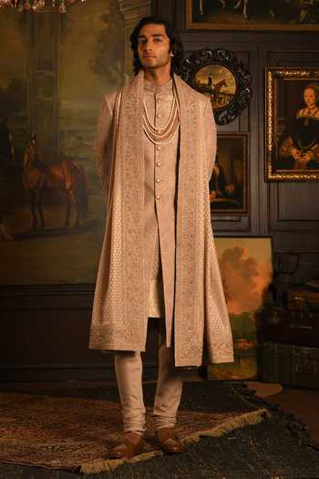 Punit Arora Pink Silk The Mughal Tapestry Embroidered Sherwani Set at Aza Fashions Punit Arora_Pink Silk The Mughal Tapestry Embroidered Sherwani Set _at_Aza_Fashions