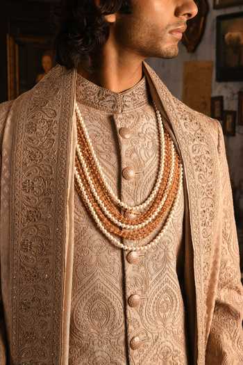 Shop Punit Arora Pink Silk The Mughal Tapestry Embroidered Sherwani Set Shop_Punit Arora_Pink Silk The Mughal Tapestry Embroidered Sherwani Set