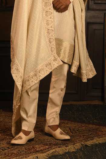 Buy_Punit Arora_Beige Silk Dori Embroidered Sherwani Set _Online_at_Aza_Fashions
