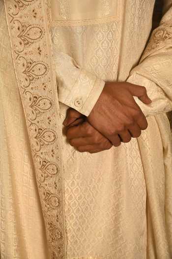 Shop_Punit Arora_Beige Silk Dori Embroidered Sherwani Set 