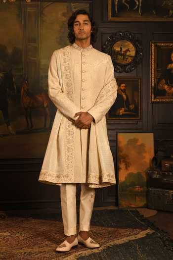 Punit Arora Dori Embroidered Silk Sherwani Set 