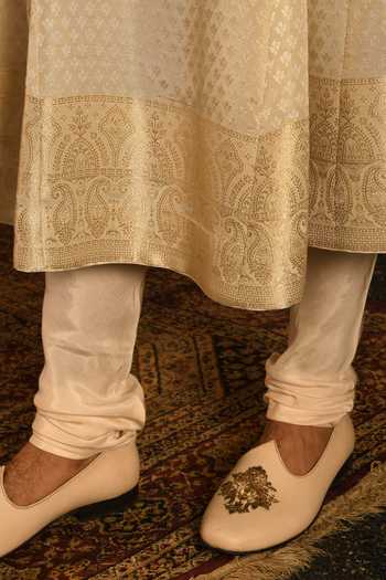 Shop_Punit Arora_Ivory Silk Tonal Floral Pattern Sherwani Set _Online_at_Aza_Fashions