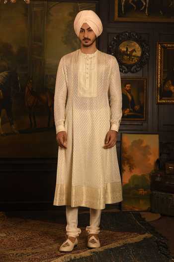 Punit Arora Tonal Floral Pattern Silk Sherwani Set 