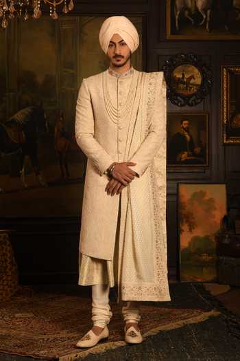 Punit Arora Tonal Floral Pattern Silk Sherwani Set 