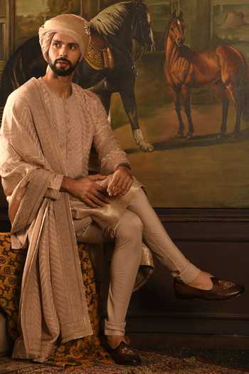 Buy_Punit Arora_Gold Silk The Grandeur Sherwani Set _Online_at_Aza_Fashions