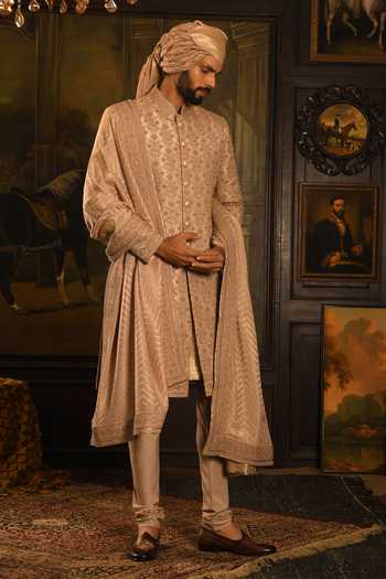 Shop_Punit Arora_Gold Silk The Grandeur Sherwani Set _Online_at_Aza_Fashions