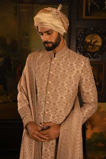 Shop_Punit Arora_Gold Silk The Grandeur Sherwani Set 
