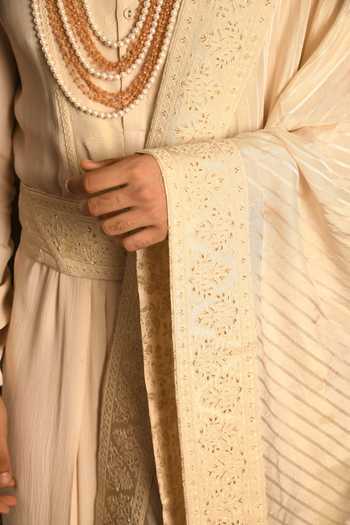 Punit Arora_Ivory Silk The Imperial Drape Sherwani Set _Online_at_Aza_Fashions