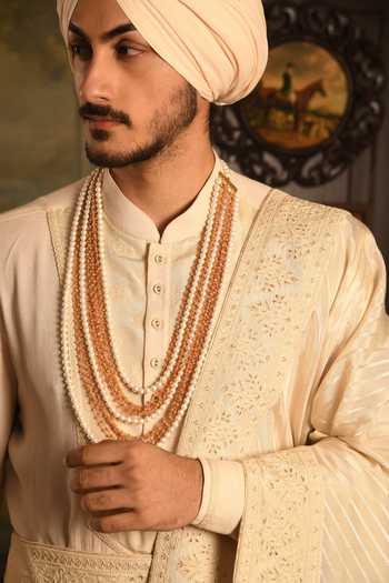 Punit Arora_Ivory Silk The Imperial Drape Sherwani Set _at_Aza_Fashions