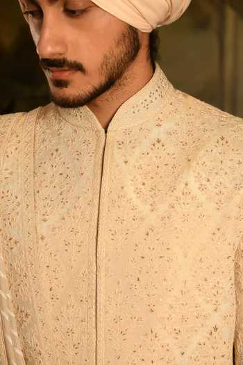 Shop_Punit Arora_Ivory Silk The Imperial Drape Sherwani Set 