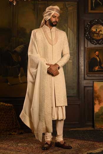 Buy_Punit Arora_Ivory Silk Maharaja Sherwani Set 